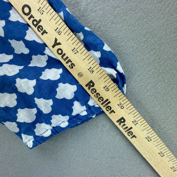 Talbots Top Womens Medium Blue White Pullover Linen Elastic Tie Hem 3/4 Sleeve - Picture 12 of 14